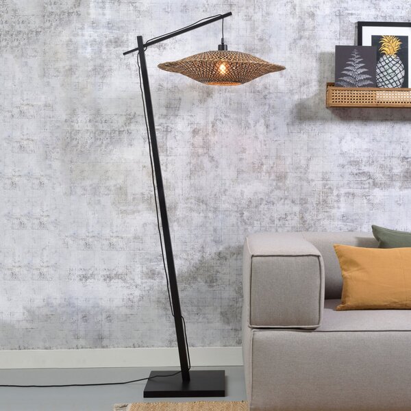 Good & Mojo GOOD MOJO Bali lampă de podea cadru negru Ø60cm, Negru, Camera de zi / sufragerie, Bamboo, Design