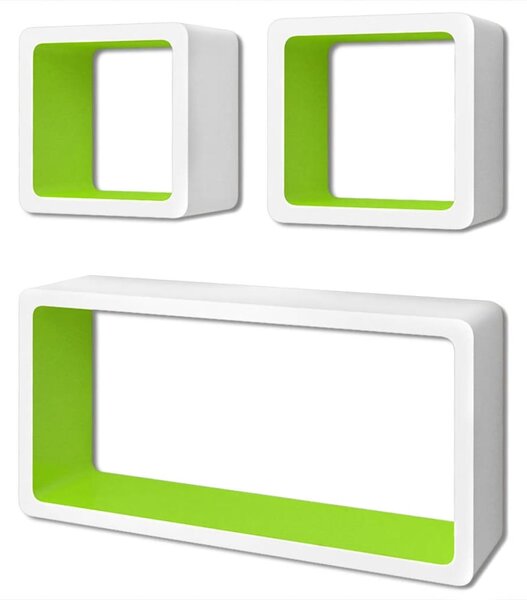 Rafturi cub de perete, 6 buc., alb și verde