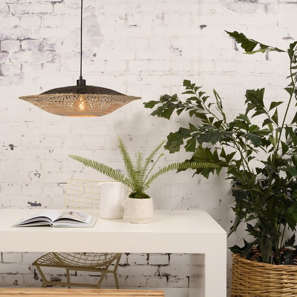 Good & Mojo GOOD MOJO Lampă suspendată Kalimantan orizontală Ø44cm, reglabil, Lemn, Camera de zi / sufragerie, Bamboo, Design