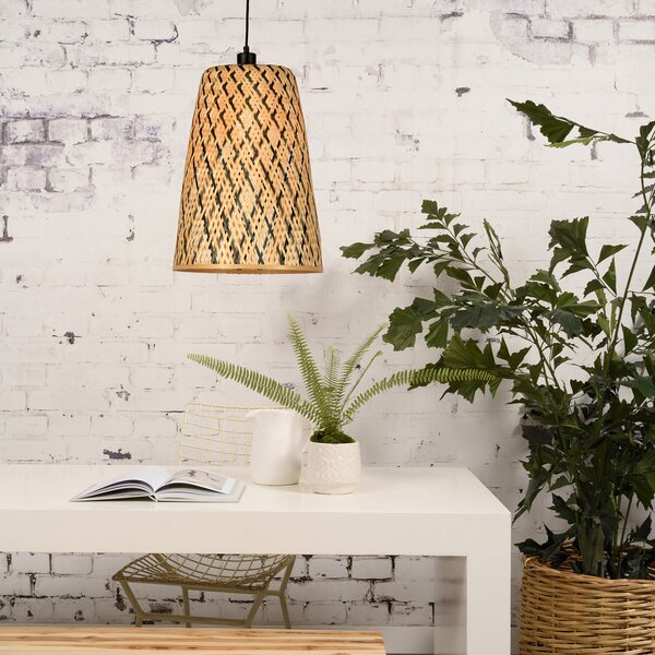Good & Mojo GOOD MOJO Kalimantan lampă susp., conică, H 48cm, reglabil, Lemn, Camera de zi / sufragerie, Bamboo, Design