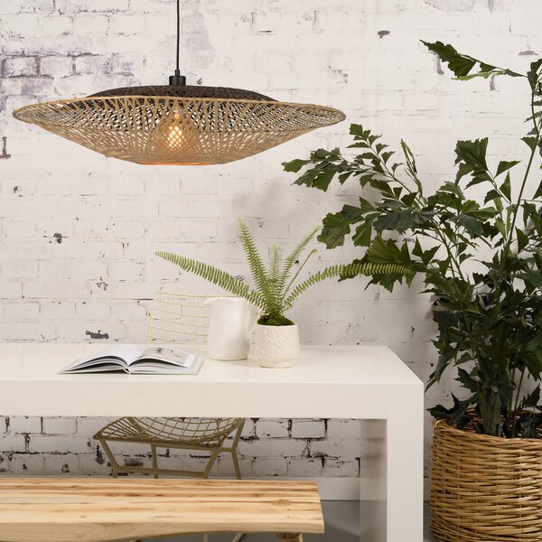 Good & Mojo GOOD MOJO Lampă suspendată Kalimantan orizontală Ø87cm, reglabil, Lemn, Camera de zi / sufragerie, Bamboo, Design