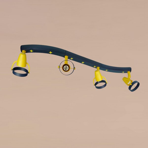 Niermann Standby Spot de plafon Joan, albastru-galben, 70 cm, plastic, 4 x GU10, reglabil, Albastru, Camera copiilor, Plastic