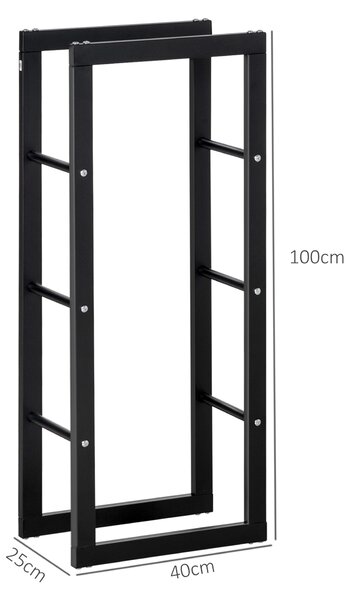 Raft pentru Lemne pentru interior/exterior, din fier, Negru, 40x25x100cm HOMCOM | Aosom Romania