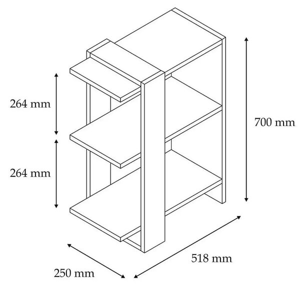 Biblioteca Fanny culoare alb si antracit 70 cm