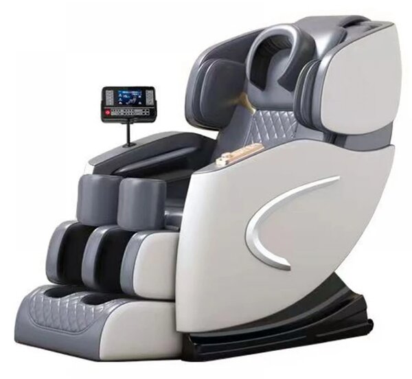 Fotoliu de masaj ABRONIUS, Incalzire, Display, Ecran tactil, Controler rapid cotiera, Zero Gravity, Moduri Automate, Suport Picioare extensibil, Piele Ecologica Premium, Gri