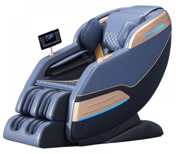 Fotoliu de masaj PERSIUS ULTRA CONFORT, Pista SL, Incalzire, Bluetooth, Display, Ecran tactil, Controler rapid cotiera, Zero Gravity, 2 Boxe, Moduri Automate, Suport Picioare extensibil, Piele Ecologica Premium, Albastru Inchis