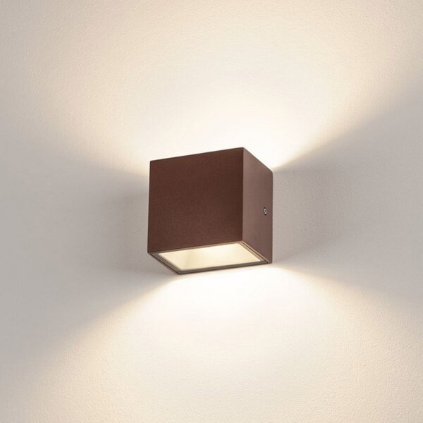 SLV Sitra Cube LED pentru exterior, rugină, Maro / Rugină, Metal, Modern, Perete unghiular