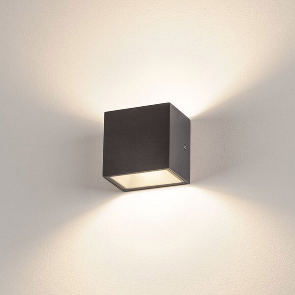 SLV Sitra Cube LED pentru exterior, antracit, Negru, Metal, Modern, Perete unghiular