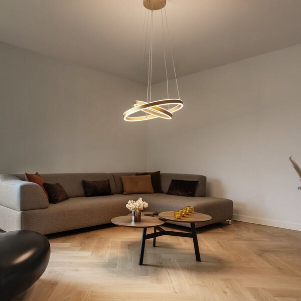 SLV Lampă suspendată One Double LED, alamă, Ø 60 cm, reglabil, Auriu / Alamă, Camera de zi / sufragerie, Metal, Modern
