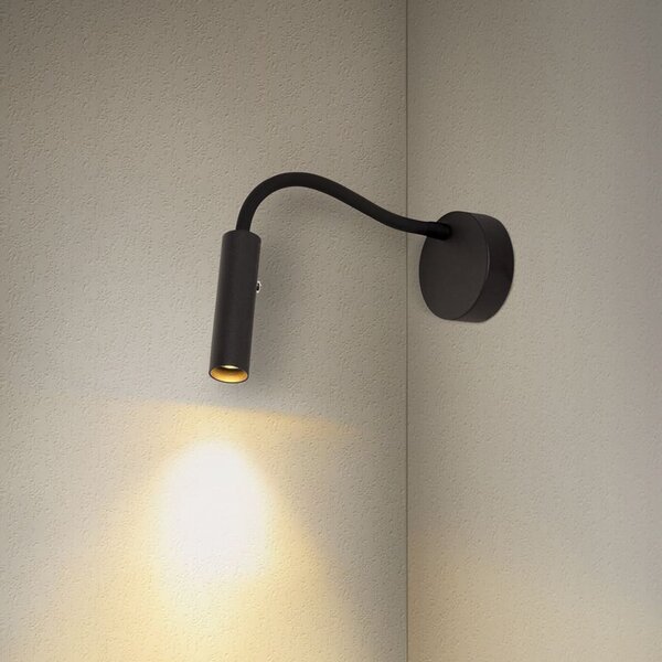 SLV Karpo Goose Aplică de perete cu LED, dimabilă, negru, reglabil, Negru, dormitor, Metal, Modern, Lumină de lectură