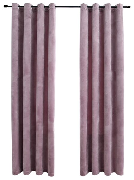 Draperii opace cu inele, 2 buc., roz antic, 140x245 cm, catifea