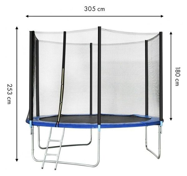 Trambulina 305 cm din Otel, cu Plasa de Protectie, Scara de Acces, Suporta pana la 150 de kg