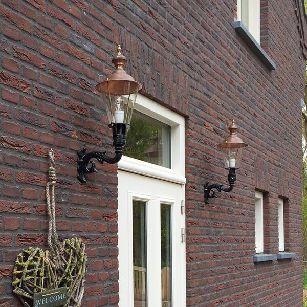 K.S. Verlichting Aplică de exterior Hoorn, soclu superior, negru, reglabil, Negru, Metal, Antichitate