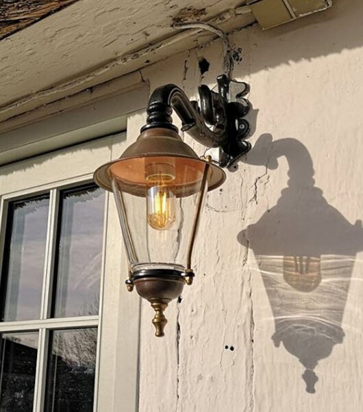 K.S. Verlichting Hoorn - Aplică de exterior, soclu inferior, negru, reglabil, Negru, Metal, Antichitate