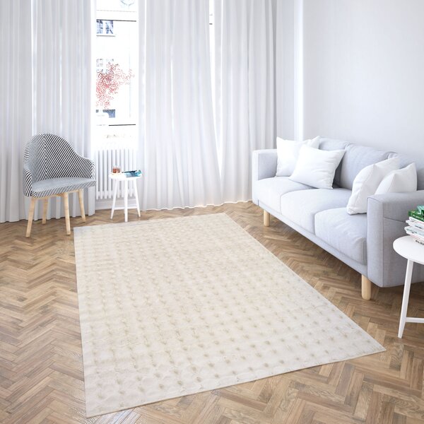 Covor Premium Belgian Blanita LOP 050, Efect 3D, Imitatie Blana Iepure, Marime 80 x 150 cm, Crem, Inaltime Fir 23 mm, Antiderapant, Antialergic