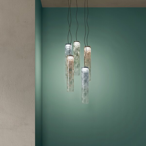 Kdln lampă suspendată LED Jer 1, albastru fum, Ø 10 cm, sticlă, reglabil, Albastru, Camera de zi / sufragerie, Sticlă, Design