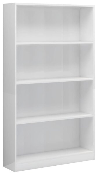 Bibliotecă cu 4 rafturi, alb extralucios, 80x24x142 cm, PAL
