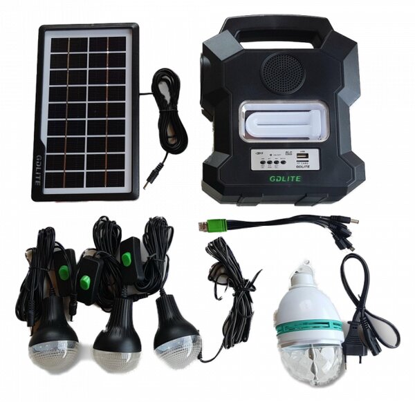 Kit solar GD-Lite 1000A dotat cu dispozitive USB cu 4 becuri LED + Acumulator de mare capacitate + RADIO