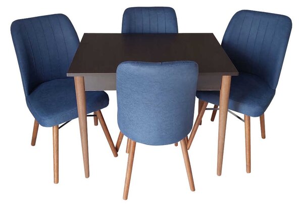 Set masă fixă Deco Wenge cu 4 scaune Kare Albastre