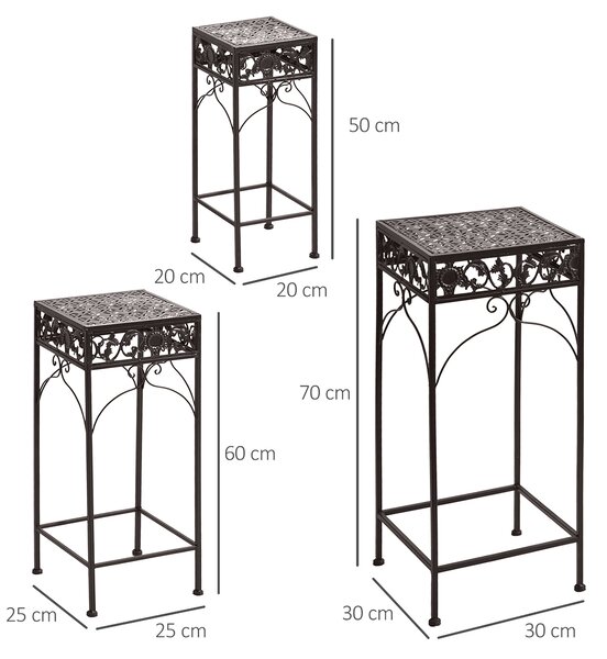 Outsunny Set de 3 Scaune Suport pentru Plante, Design Clasic din Fier, Ideal pentru Decorul Grădinii, Maro | Aosom Romania