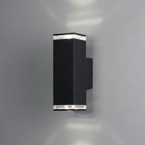 Konstsmide Aplică de exterior Pollux, 23,5 cm, negru, aluminiu, 2 becuri., reglabil, Negru, Metal, Modern, Perete unghiular