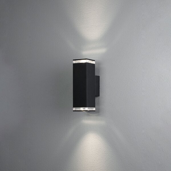 Konstsmide Aplică de exterior Pollux, 23,5 cm, negru, aluminiu, 2 becuri., reglabil, Negru, Metal, Modern, Perete unghiular