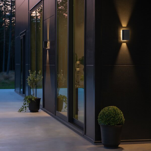 Konstsmide Aplică LED de exterior Cremona cu lumină fundal, Negru, Metal, Modern, Perete unghiular
