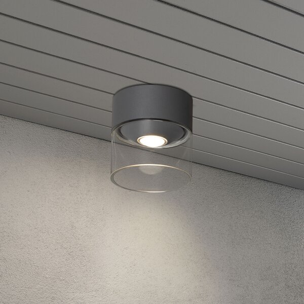Konstsmide Plafonieră LED exterior Varese gri cilindru sticlă, Gri, Metal, Modern