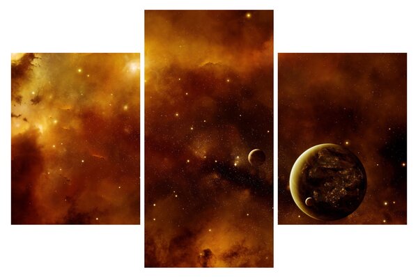 Tablou - Planete cu nebuloasă (90x60 cm)