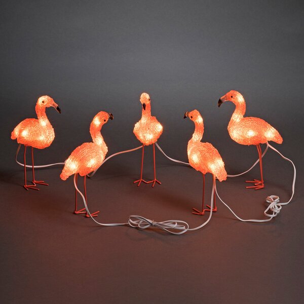 Konstsmide Season Lumină decorativă cu LED-uri Flamingo într-un set de 5, Alb, Plastic, Modern