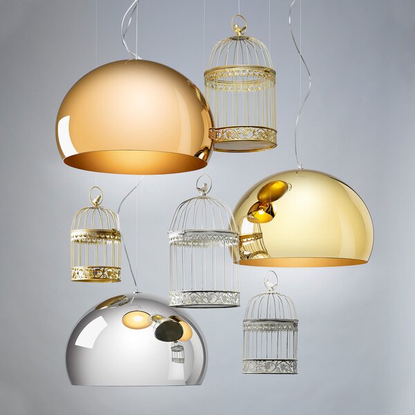 Kartell FL/Y lampă suspendată LED, cupru lucios, reglabil, Cupru, Camera de zi / sufragerie, Plastic, Design