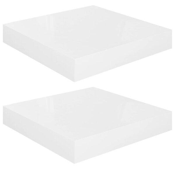 Rafturi de perete, 2 buc., alb extralucios, 23x23,5x3,8 cm, MDF