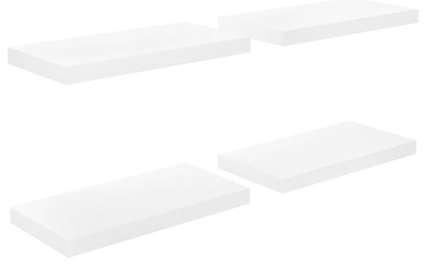 Rafturi de perete, 4 buc., alb extralucios, 50x23x3,8 cm, MDF