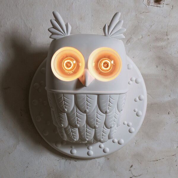 Karman aplică de perete Ti Vedo, formă bufniță, reglabil, Alb, Camera de zi / sufragerie, Ceramică, Design