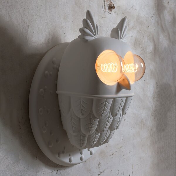 Karman aplică de perete Ti Vedo, formă bufniță, reglabil, Alb, Camera de zi / sufragerie, Ceramică, Design