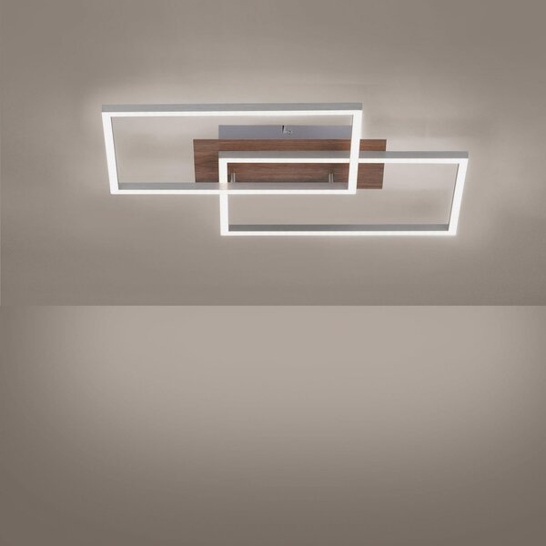 JUST LIGHT. GmbH Plafonieră LED Iven, dimabil, oțel/lemn, 50,4x42cm, reglabil, Lemn, dormitor, Metal, Modern