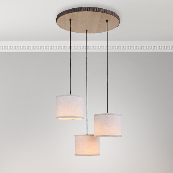 JUST LIGHT. GmbH Lampă suspendată din scoarță, cu trei lumini, rondel, reglabil, Bej, Camera de zi / sufragerie, Lemn