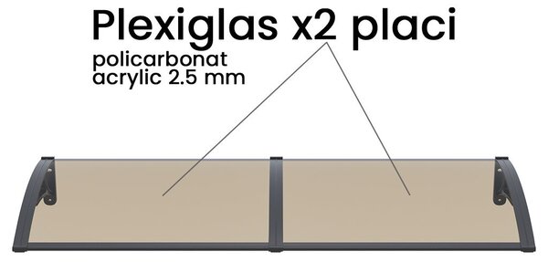 Copertina PLEXIGAS PRO 150x120 cm, Policarbonat Acrylic 2.5 mm, Suporturi din Aluminiu, Negru/Bronz
