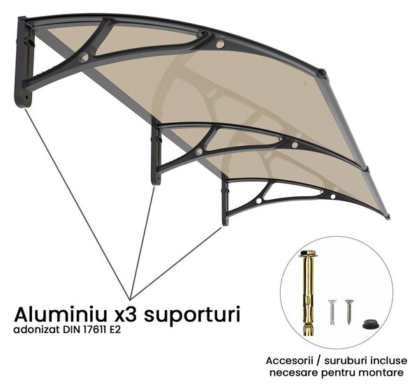 Copertina PLEXIGAS PRO 150x120 cm, Policarbonat Acrylic 2.5 mm, Suporturi din Aluminiu, Negru/Bronz
