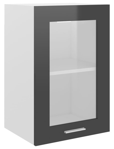Dulap de sticlă suspendat, negru extralucios, 40x31x60 cm, PAL