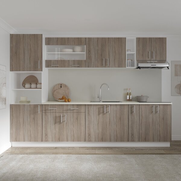 Set haaus V26, Stejar Sonoma Inchis/Alb, Blat Thermo 28 mm, L 300 cm
