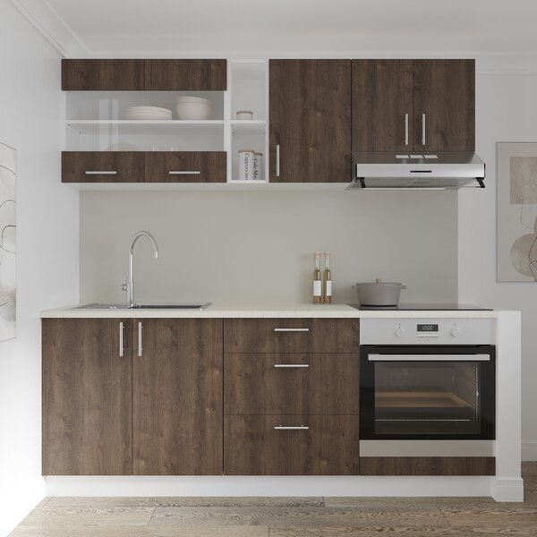 Set haaus V12, Stejar Bronz/Alb, Blat Thermo 28 mm, L 200 cm