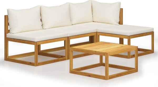 Set mobilier de grădină cu perne 5 piese crem lemn masiv acacia