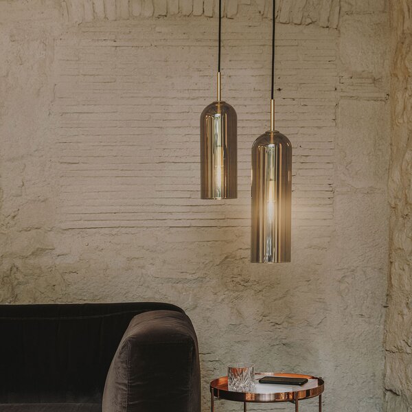 LEDS-C4 Glam lampă susp., sticlă fumurie, h=31cm, reglabil, Gri, Camera de zi / sufragerie, Sticlă, Modern