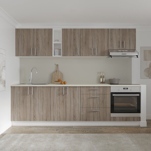 Set haaus V18, Stejar Sonoma Inchis/Alb, Blat Thermo 28 mm, L 260 cm