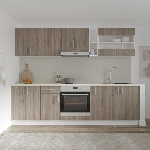 Set haaus V19, Stejar Sonoma Inchis/Alb, Blat Thermo 28 mm, L 260 cm