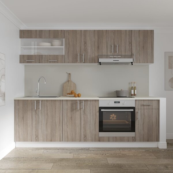 Set haaus V15, Stejar Sonoma Inchis/Alb, Blat Thermo 28 mm, L 240 cm