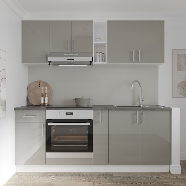 Set haaus V11, Gri Lucios/Alb, MDF, Blat Thermo 28 mm, L 200 cm