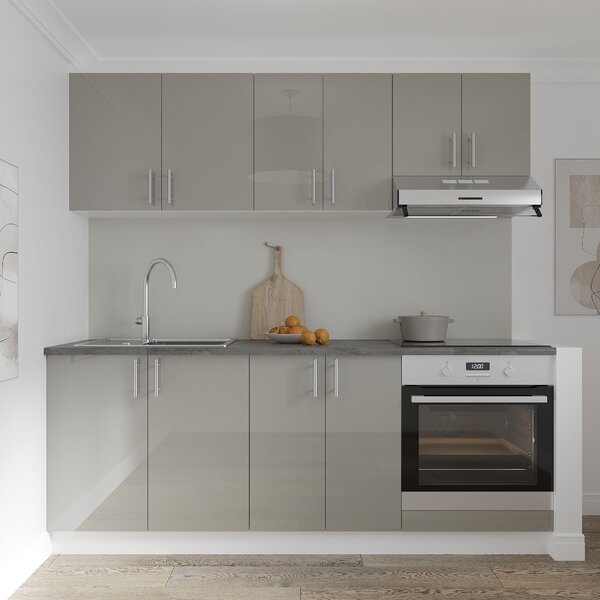 Set haaus V10, Gri Lucios/Alb, MDF, Blat Thermo 28 mm, L 200 cm