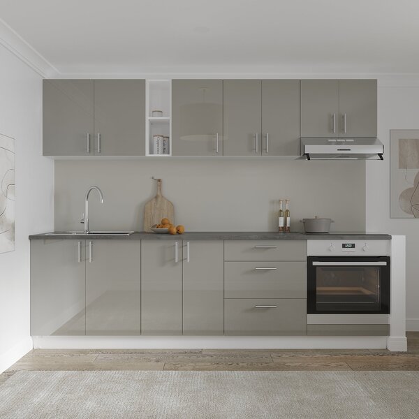 Set haaus V18, Gri Lucios/Alb, MDF, Blat Thermo 28 mm, L 260 cm